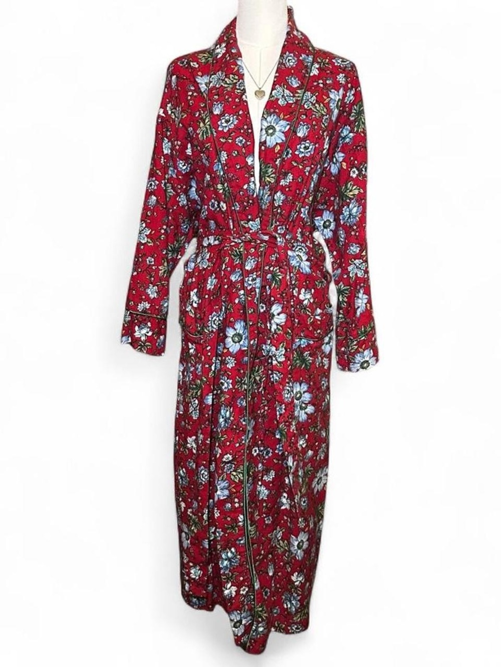 Vintage Victoria's Secret Red Floral 100% Cotton Robe Cottagecore Loungewear